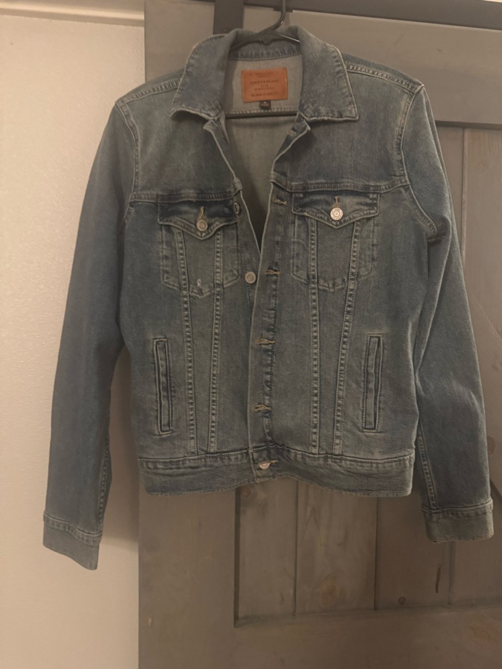 Lucky Brand Medium Blue Denim Jacket with Leather Logo Patch